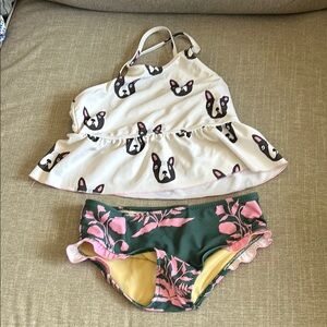 Pink Chicken White and Green Kids Swim Bikini